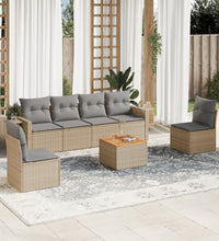 7-tlg. Garten-Sofagarnitur mit Kissen Beige Poly Rattan