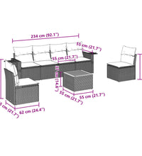 7-tlg. Garten-Sofagarnitur mit Kissen Grau Poly Rattan