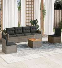 7-tlg. Garten-Sofagarnitur mit Kissen Grau Poly Rattan