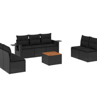 8-tlg. Garten-Sofagarnitur mit Kissen Schwarz Poly Rattan