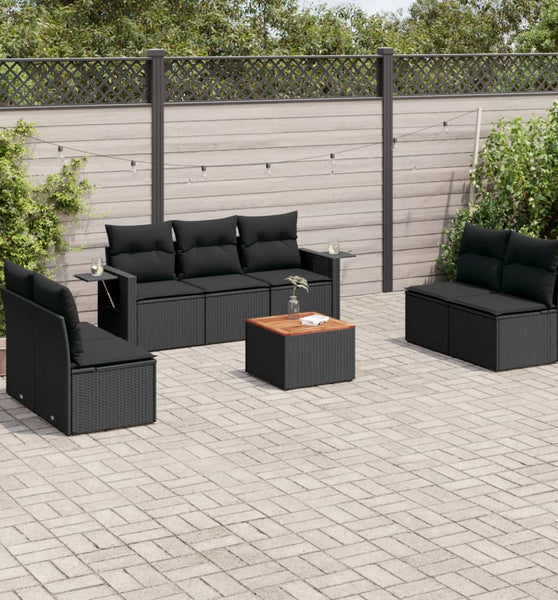 8-tlg. Garten-Sofagarnitur mit Kissen Schwarz Poly Rattan