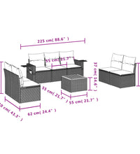 8-tlg. Garten-Sofagarnitur mit Kissen Schwarz Poly Rattan