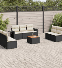 8-tlg. Garten-Sofagarnitur mit Kissen Schwarz Poly Rattan