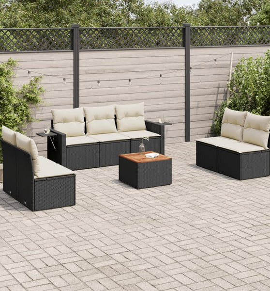 8-tlg. Garten-Sofagarnitur mit Kissen Schwarz Poly Rattan