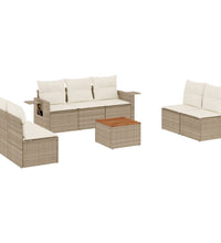 8-tlg. Garten-Sofagarnitur mit Kissen Beige Poly Rattan