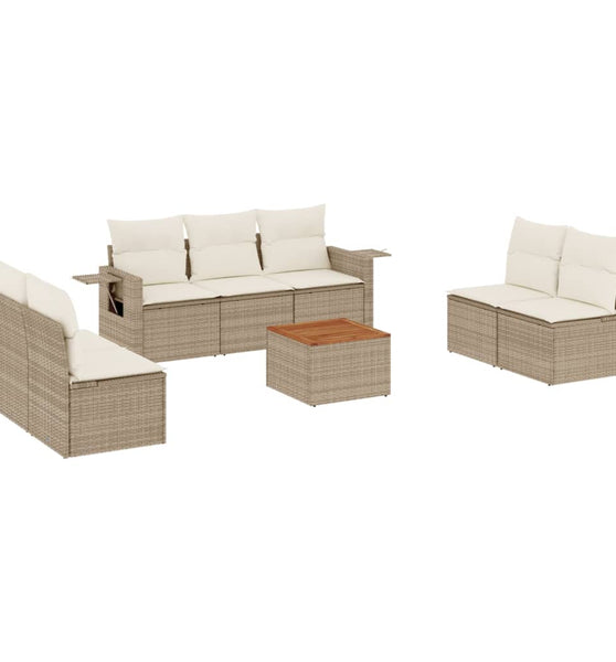 8-tlg. Garten-Sofagarnitur mit Kissen Beige Poly Rattan