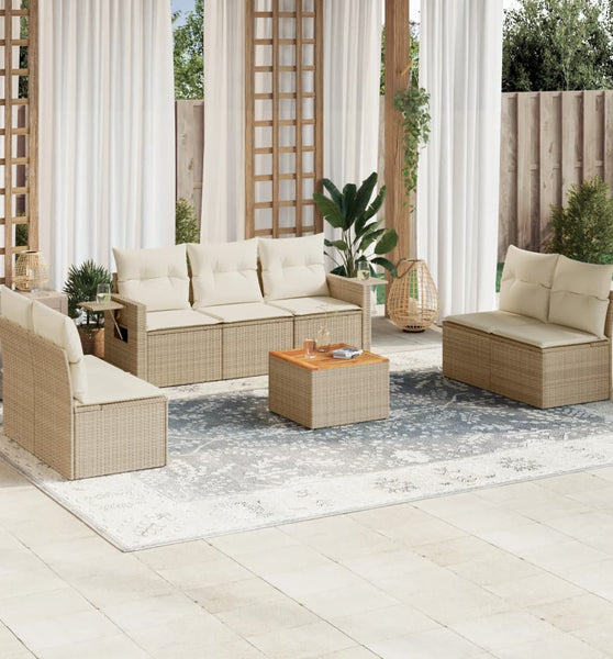 8-tlg. Garten-Sofagarnitur mit Kissen Beige Poly Rattan