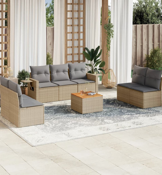 8-tlg. Garten-Sofagarnitur mit Kissen Beige Poly Rattan