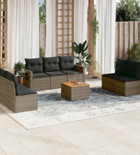 8-tlg. Garten-Sofagarnitur mit Kissen Grau Poly Rattan