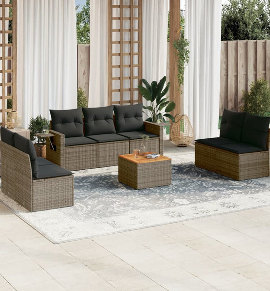 8-tlg. Garten-Sofagarnitur mit Kissen Grau Poly Rattan