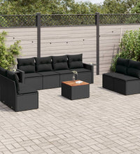 9-tlg. Garten-Sofagarnitur mit Kissen Schwarz Poly Rattan