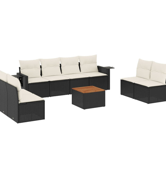 9-tlg. Garten-Sofagarnitur mit Kissen Schwarz Poly Rattan