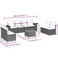 9-tlg. Garten-Sofagarnitur mit Kissen Schwarz Poly Rattan