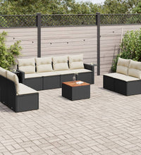 9-tlg. Garten-Sofagarnitur mit Kissen Schwarz Poly Rattan