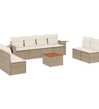 9-tlg. Garten-Sofagarnitur mit Kissen Beige Poly Rattan