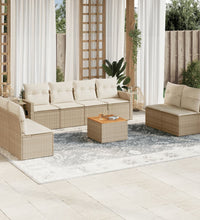 9-tlg. Garten-Sofagarnitur mit Kissen Beige Poly Rattan