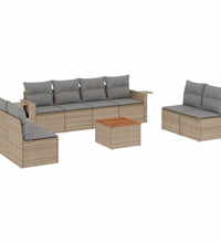 9-tlg. Garten-Sofagarnitur mit Kissen Beige Poly Rattan