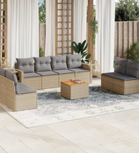 9-tlg. Garten-Sofagarnitur mit Kissen Beige Poly Rattan