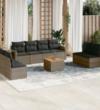 9-tlg. Garten-Sofagarnitur mit Kissen Grau Poly Rattan