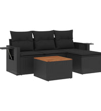 5-tlg. Garten-Sofagarnitur mit Kissen Schwarz Poly Rattan