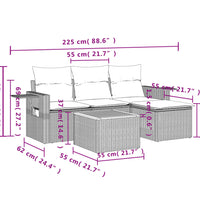 5-tlg. Garten-Sofagarnitur mit Kissen Schwarz Poly Rattan