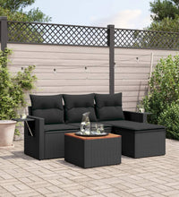 5-tlg. Garten-Sofagarnitur mit Kissen Schwarz Poly Rattan