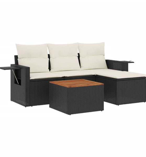 5-tlg. Garten-Sofagarnitur mit Kissen Schwarz Poly Rattan