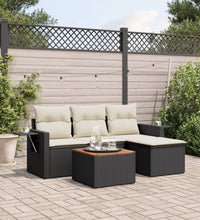 5-tlg. Garten-Sofagarnitur mit Kissen Schwarz Poly Rattan