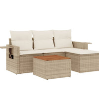 5-tlg. Garten-Sofagarnitur mit Kissen Beige Poly Rattan