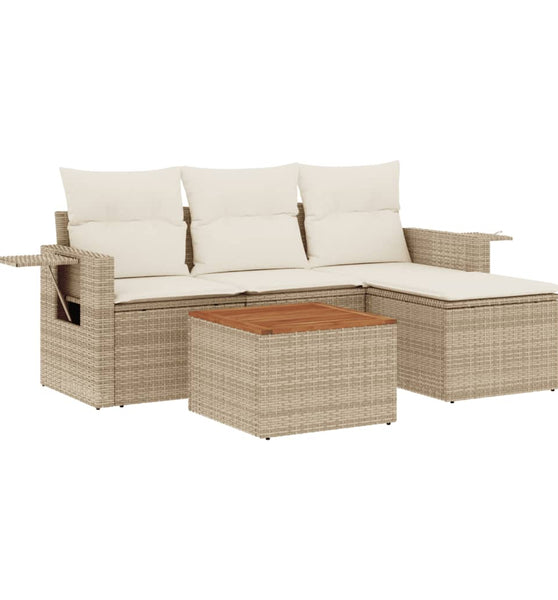 5-tlg. Garten-Sofagarnitur mit Kissen Beige Poly Rattan