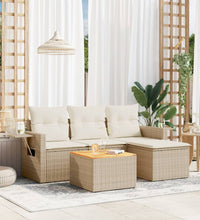 5-tlg. Garten-Sofagarnitur mit Kissen Beige Poly Rattan