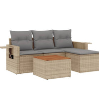 5-tlg. Garten-Sofagarnitur mit Kissen Beige Poly Rattan