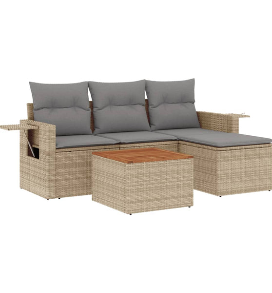 5-tlg. Garten-Sofagarnitur mit Kissen Beige Poly Rattan