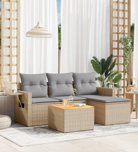 5-tlg. Garten-Sofagarnitur mit Kissen Beige Poly Rattan