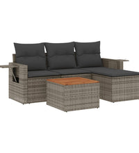 5-tlg. Garten-Sofagarnitur mit Kissen Grau Poly Rattan