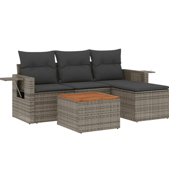 5-tlg. Garten-Sofagarnitur mit Kissen Grau Poly Rattan