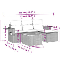 5-tlg. Garten-Sofagarnitur mit Kissen Grau Poly Rattan