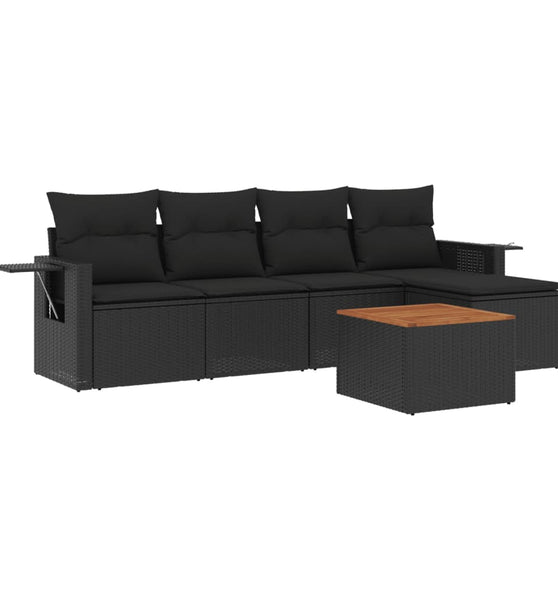 6-tlg. Garten-Sofagarnitur mit Kissen Schwarz Poly Rattan