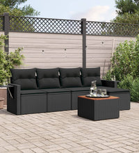 6-tlg. Garten-Sofagarnitur mit Kissen Schwarz Poly Rattan