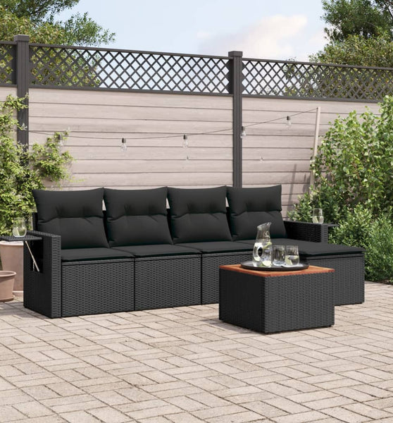 6-tlg. Garten-Sofagarnitur mit Kissen Schwarz Poly Rattan