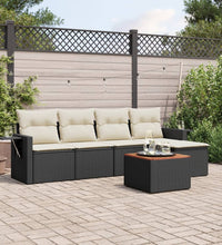 6-tlg. Garten-Sofagarnitur mit Kissen Schwarz Poly Rattan