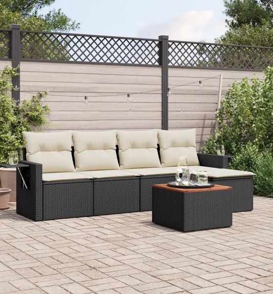 6-tlg. Garten-Sofagarnitur mit Kissen Schwarz Poly Rattan