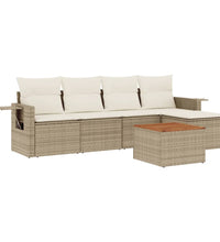 6-tlg. Garten-Sofagarnitur mit Kissen Beige Poly Rattan