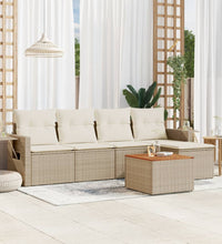 6-tlg. Garten-Sofagarnitur mit Kissen Beige Poly Rattan