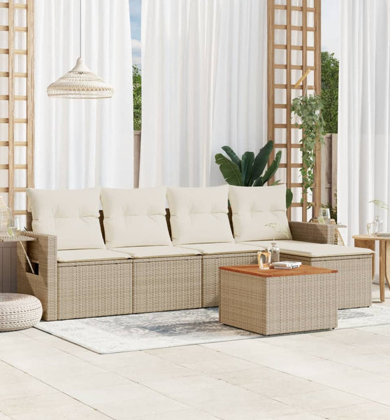 6-tlg. Garten-Sofagarnitur mit Kissen Beige Poly Rattan