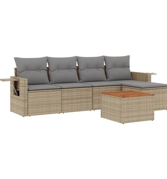 6-tlg. Garten-Sofagarnitur mit Kissen Beige Poly Rattan