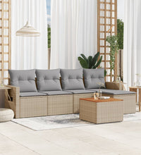 6-tlg. Garten-Sofagarnitur mit Kissen Beige Poly Rattan