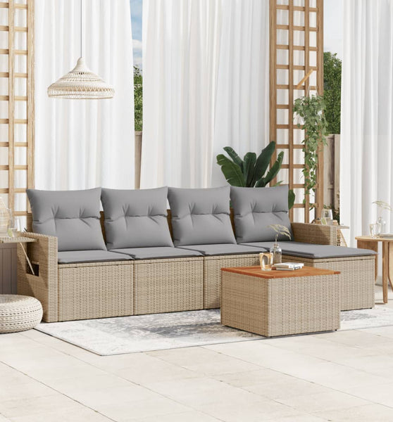 6-tlg. Garten-Sofagarnitur mit Kissen Beige Poly Rattan