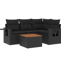 5-tlg. Garten-Sofagarnitur mit Kissen Schwarz Poly Rattan