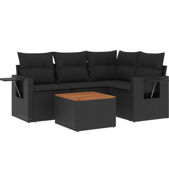 5-tlg. Garten-Sofagarnitur mit Kissen Schwarz Poly Rattan